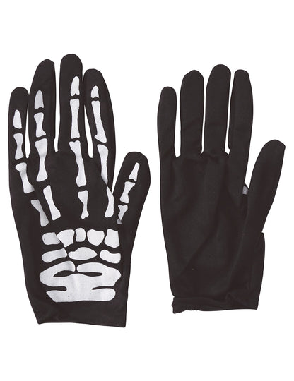 Vue de face et de dos des gants squelette pour enfant