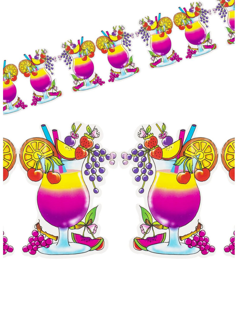 Guirlande cocktail Hawaï multicolore avec motifs de verres et fruits tropicaux