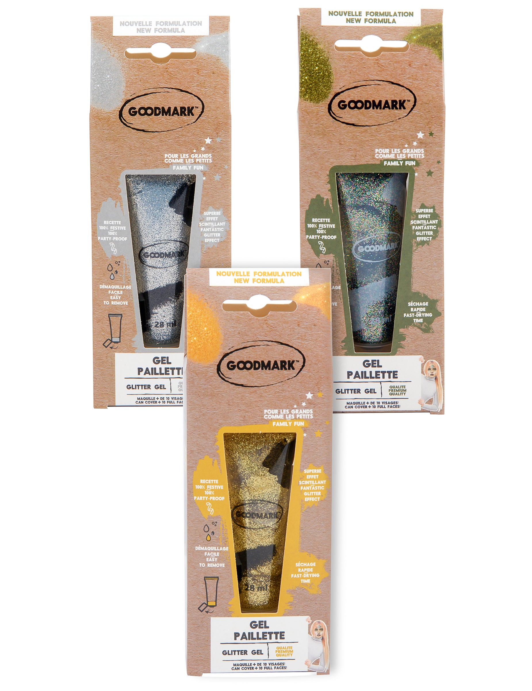 Gel pailleté pour adulte et enfant argenté doré et vert