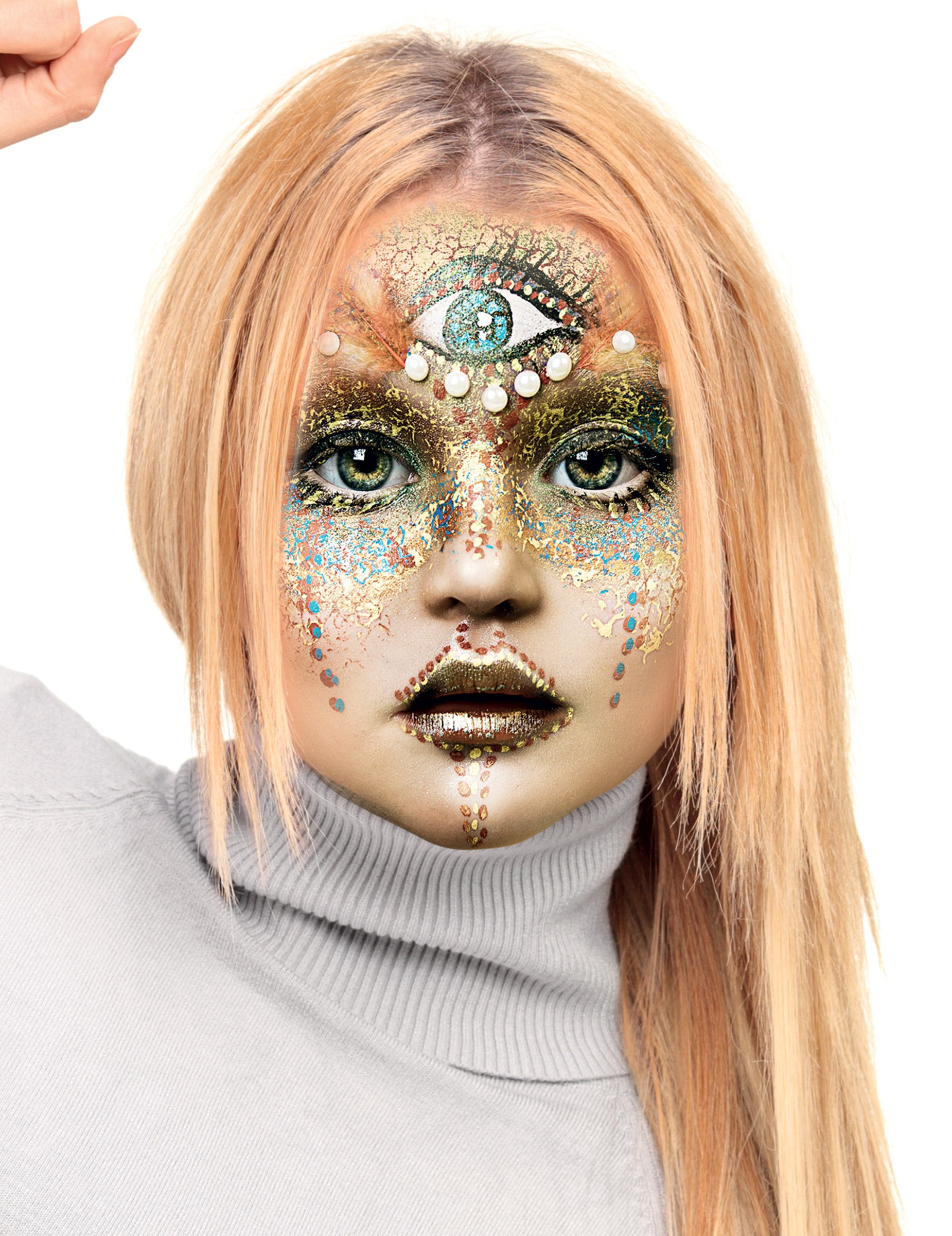 Résultat d'application sur le visage du gel pailleté pour adulte et enfant