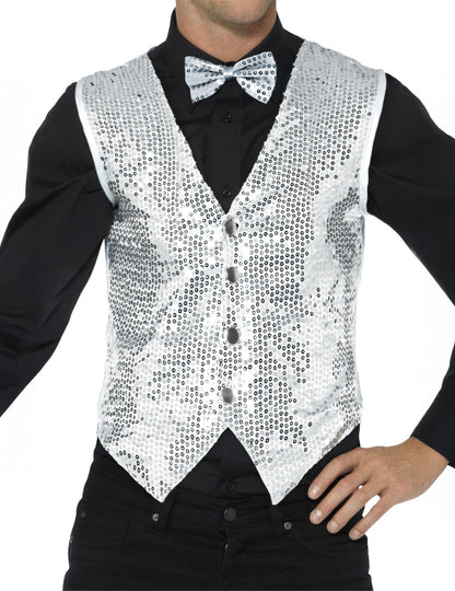 Stříbrná flitrovaná vesta pro dospělé