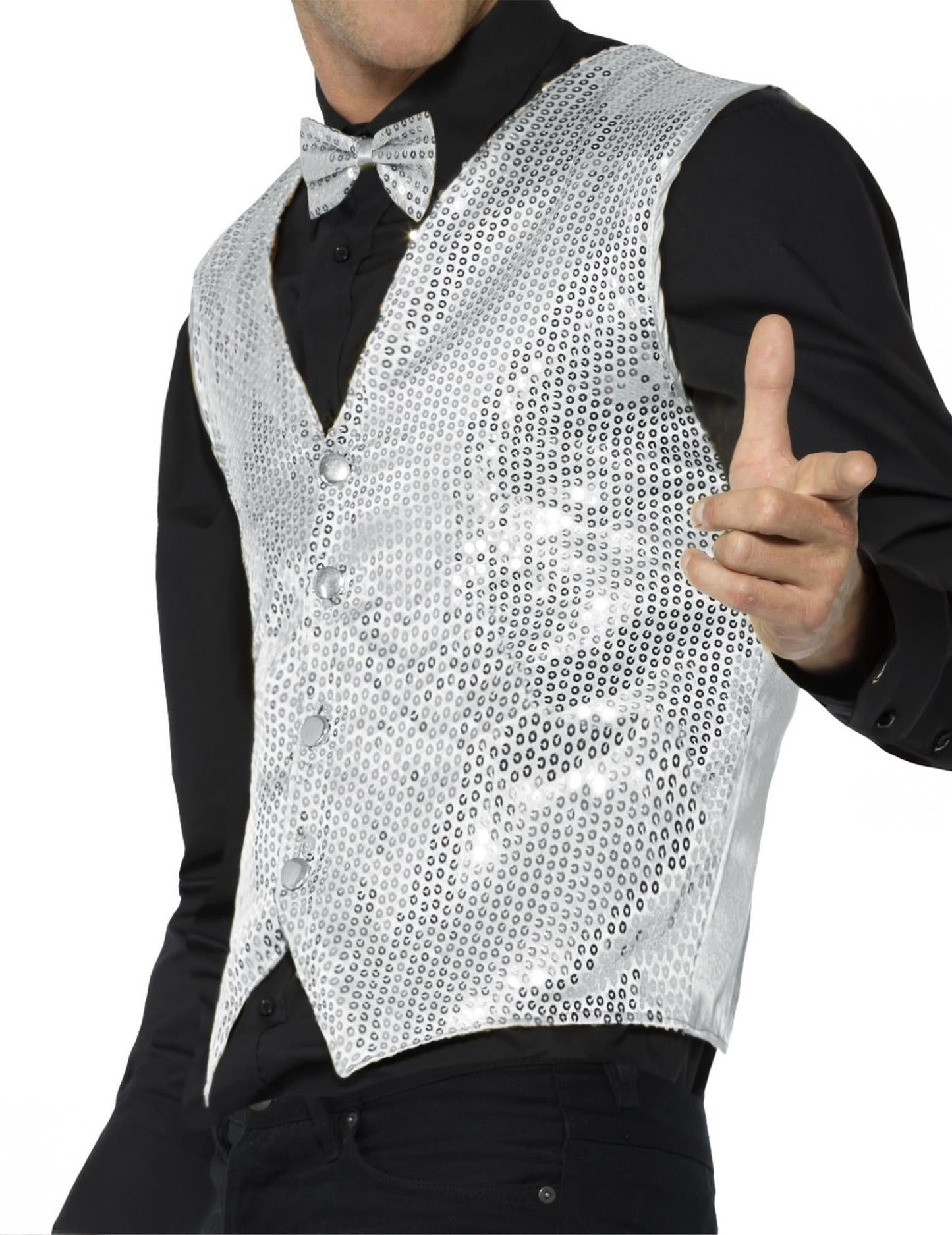 Stříbrná flitrovaná vesta pro dospělé
