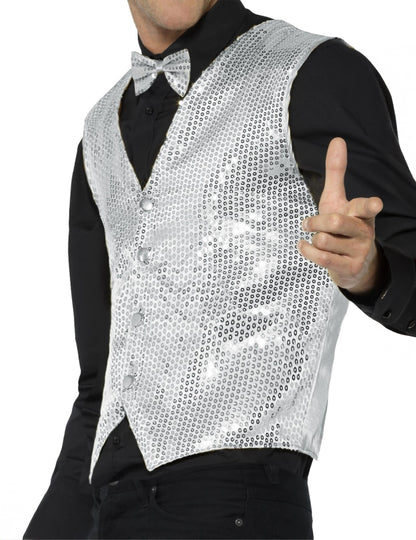 Stříbrná flitrovaná vesta pro dospělé