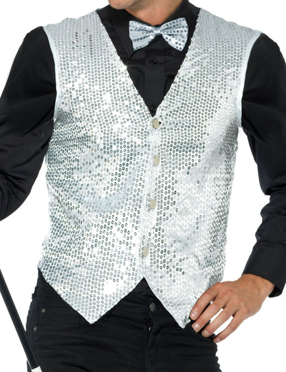 Stříbrná flitrovaná vesta pro dospělé