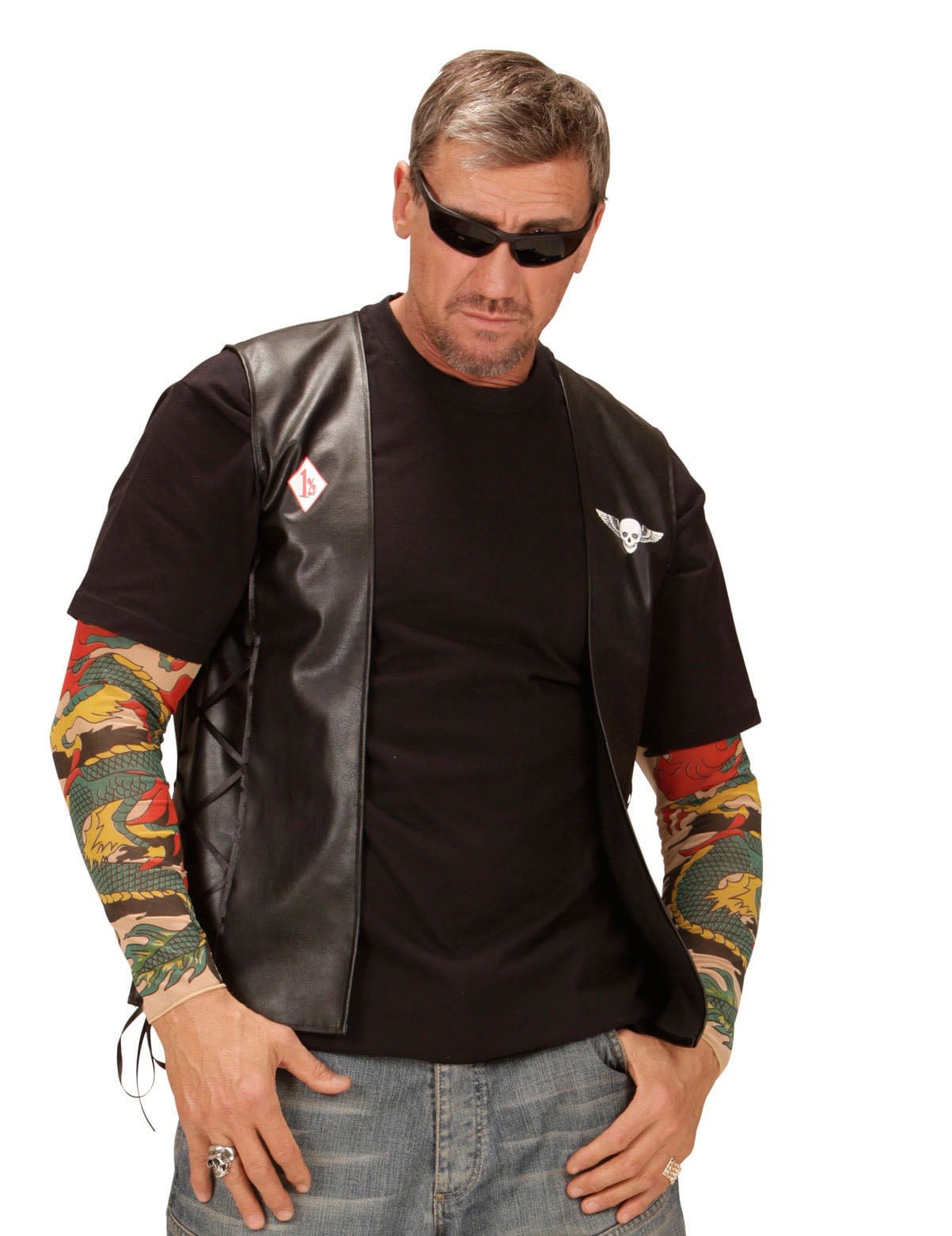 Gilet biker pour adulte noir en simili-cuir