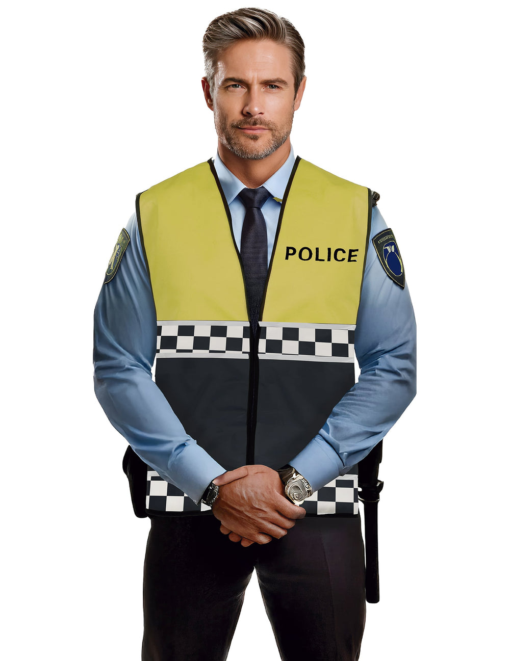 Gilet de policier pour adulte jaune et noir à damiers