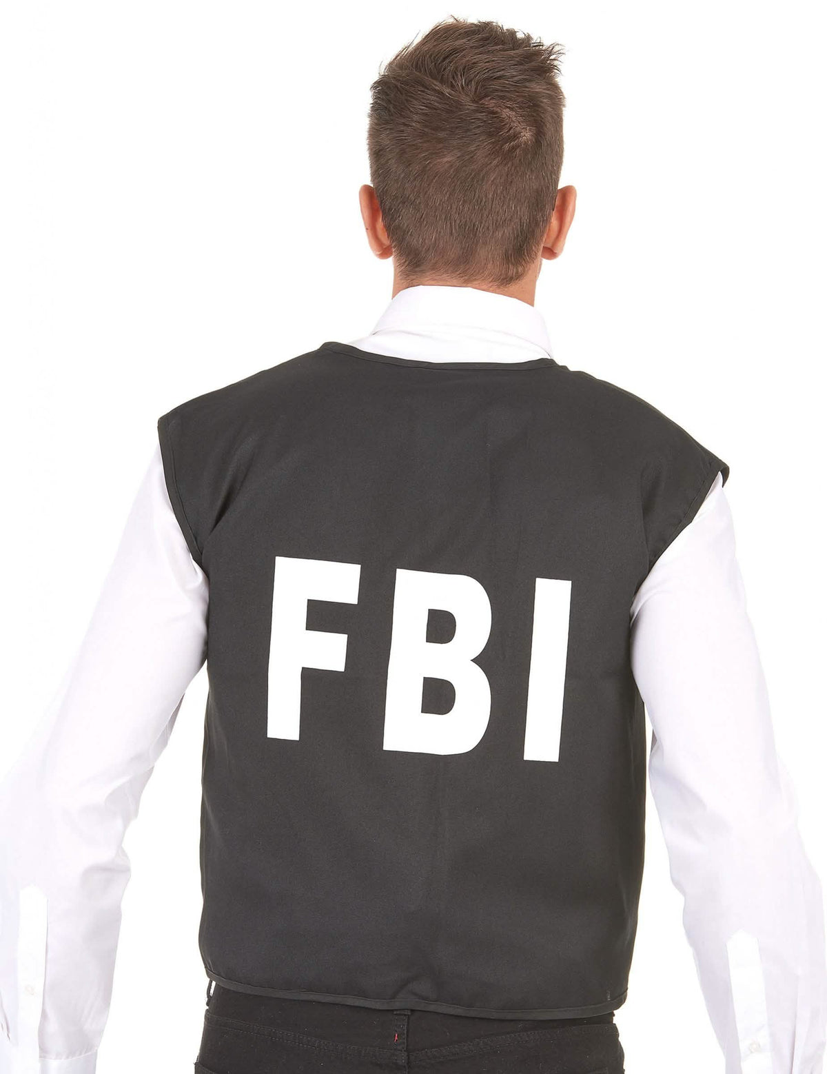 Pohled zezadu na vestu FBI