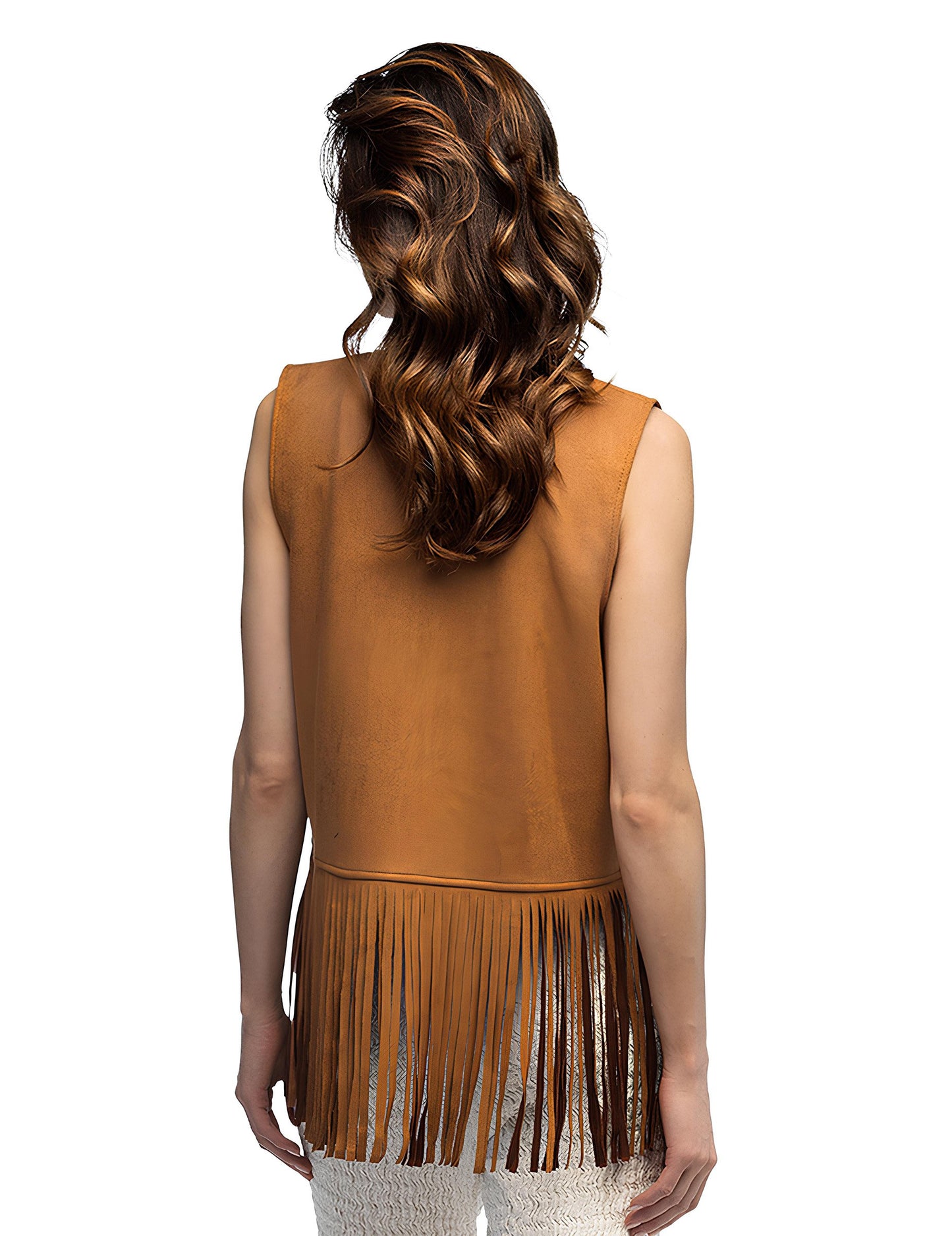 Dámská hnědá hippie vesta s třásněmi