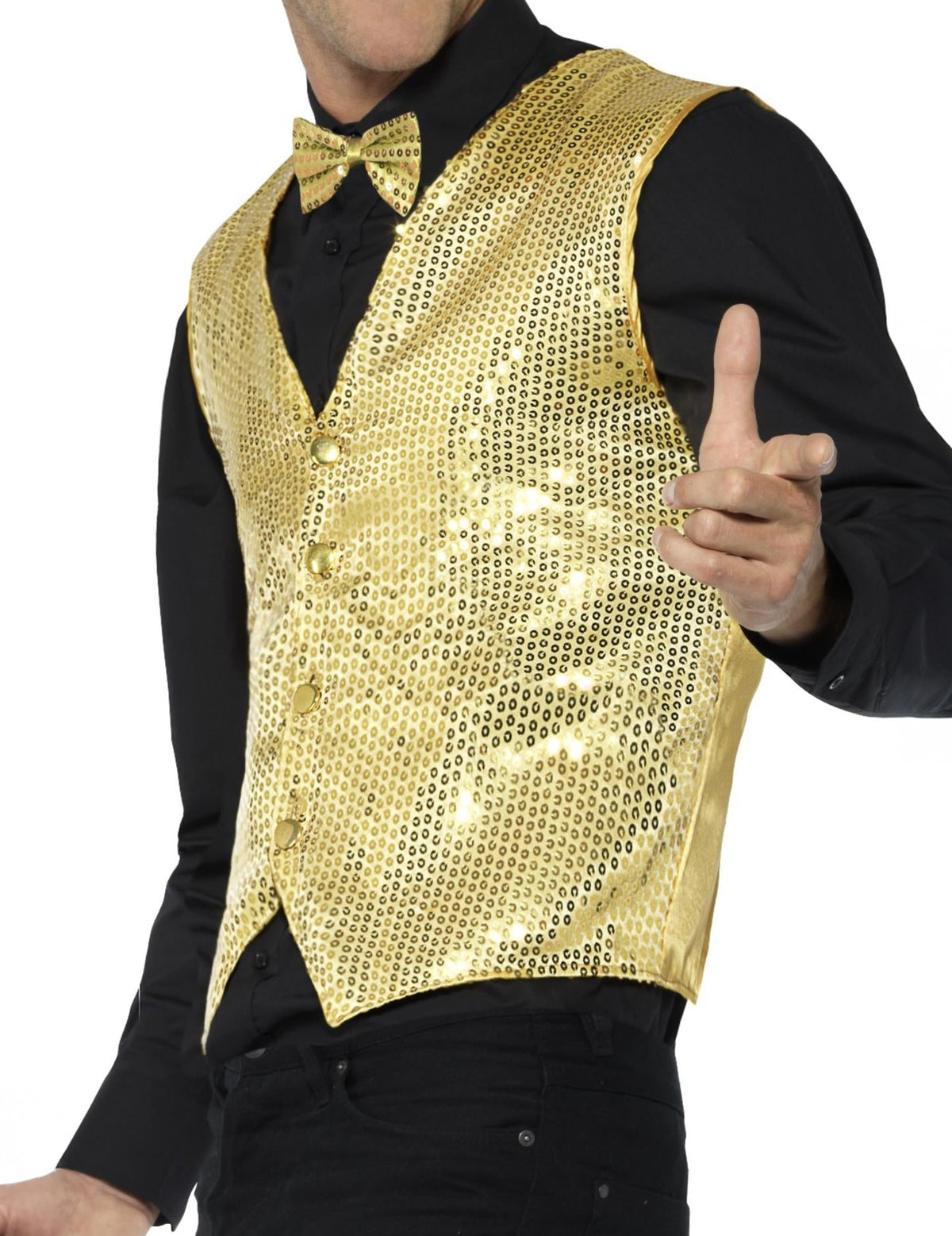 Vue de profil du gilet or à sequins pour adulte