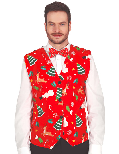 Červená vesta pro dospělé s vánočními vzory