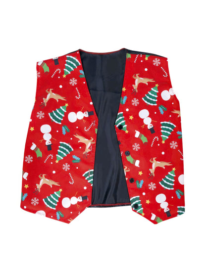 Červená vesta pro dospělé s vánočními vzory
