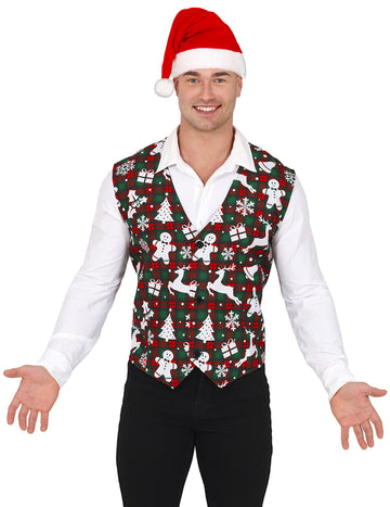 Gilet tartan et motifs de Noël adulte