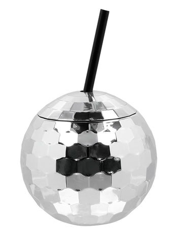 Stříbrný hrnek ve tvaru disco koule s brčkem o objemu 650 ml