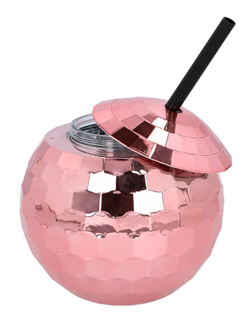 650ml růžový kelímek s disco koulí a brčkem