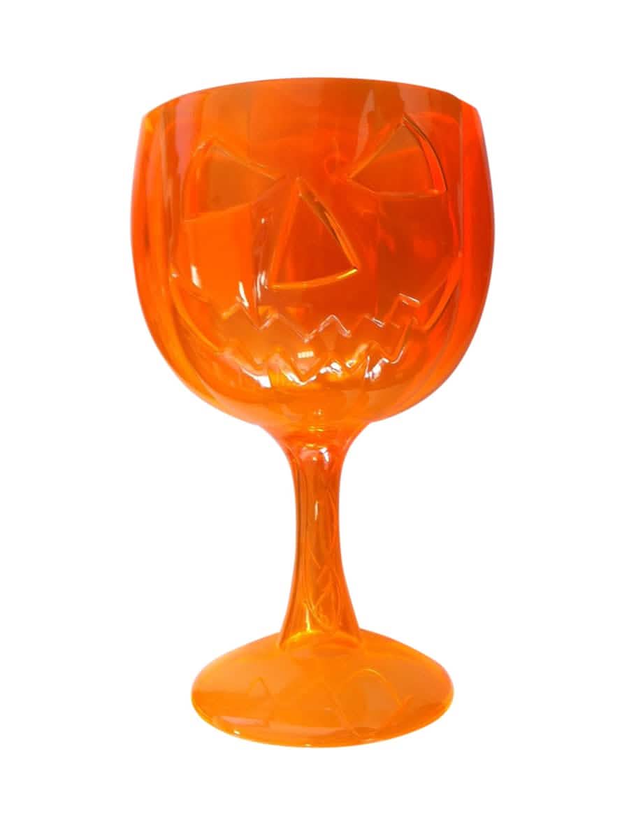 Plastová sklenice na stopce s dýní pro halloween oranžová