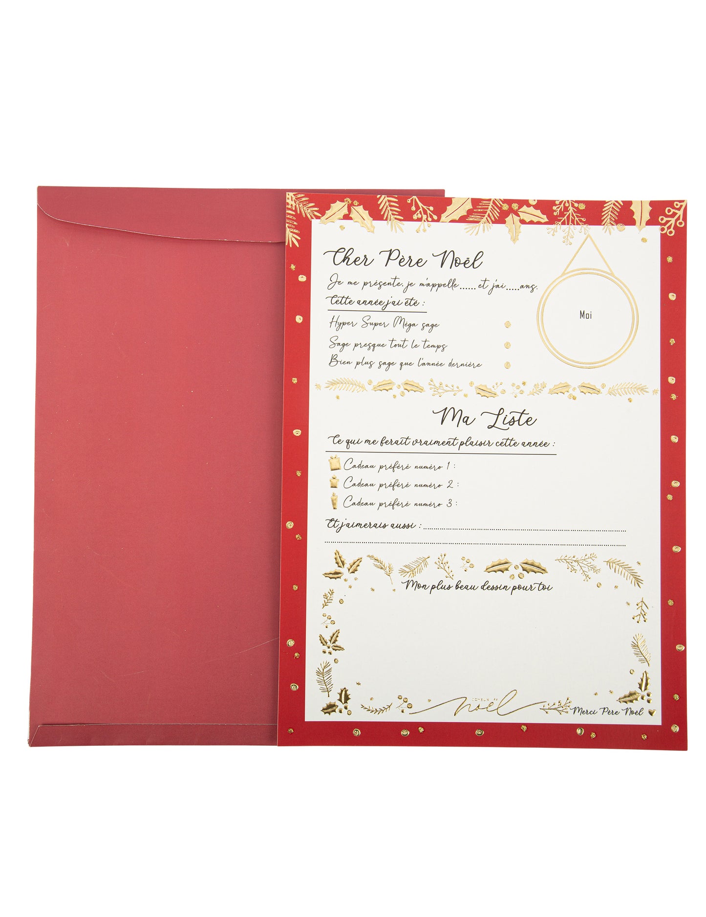 Velký dopis Ježíškovi s vánoční obálkou Holly 21 x 28,5 cm k vyplnění