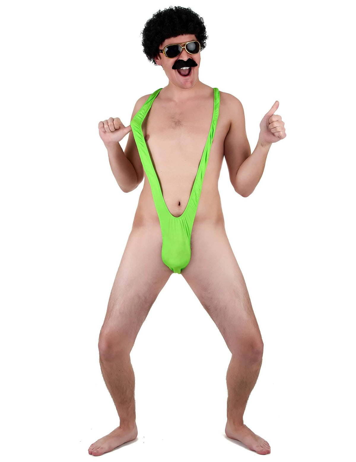Pohled zepředu na neonové mužské mankini zelená