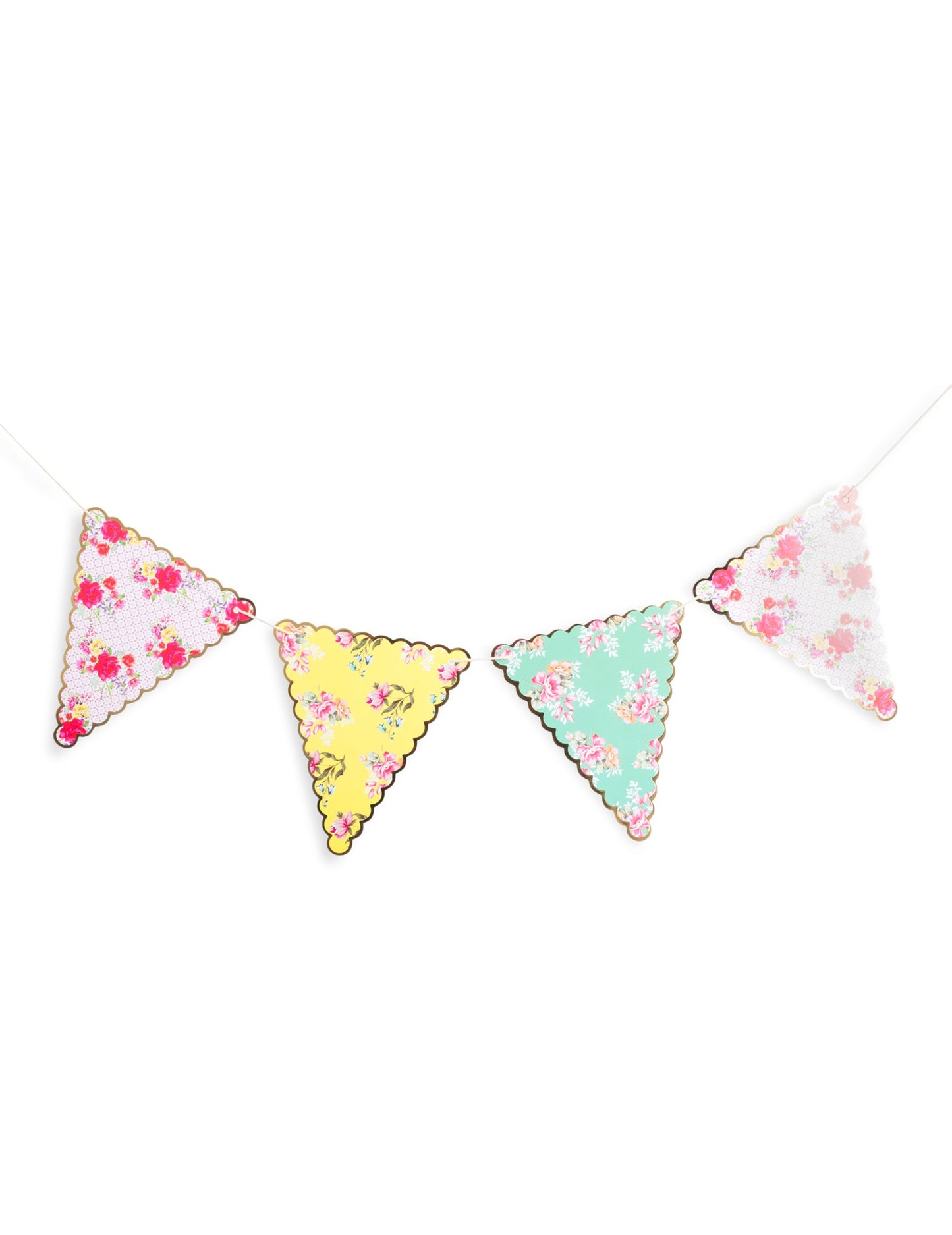 Věnec z 21 čajových vlajek 5 m květinové a zlaté