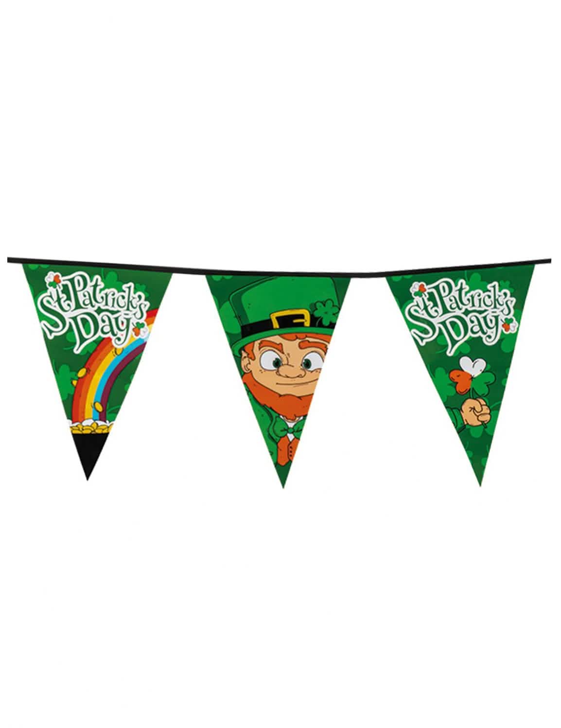 Girlanda se zástavkami svatý patrik pro zelenou párty výzdobu s leprechaunem a duhou