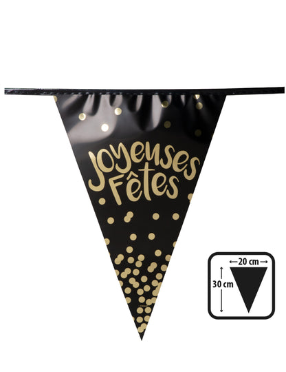 4 m metalická černá a zlatá vlaječková girlanda