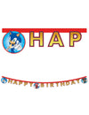 Guirlande articulée Happy Birthday Sonic pour enfant bleue et rouge avec lettres dorées