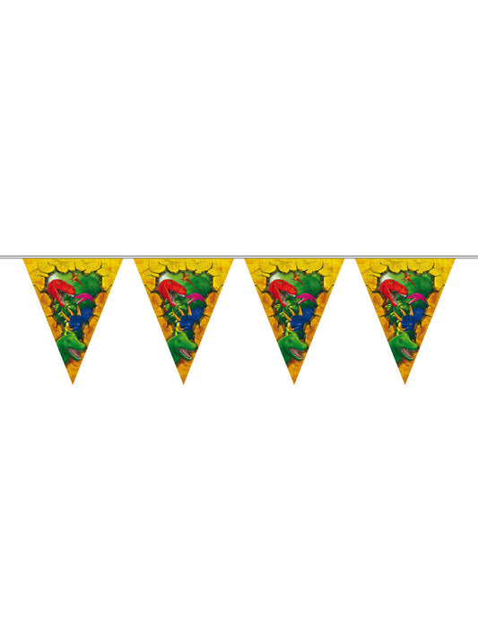 Guirlande fanions en plastique Dinosaures pour enfant jaune et multicolore 6 m