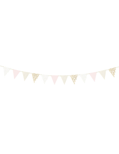 Guirlande de fanions en carton à motifs dorés pour fête rose et blanche