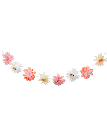 Pastelová různobarevná květinová girlanda z hedvábného papíru 3,5 m, bohémská dekorace