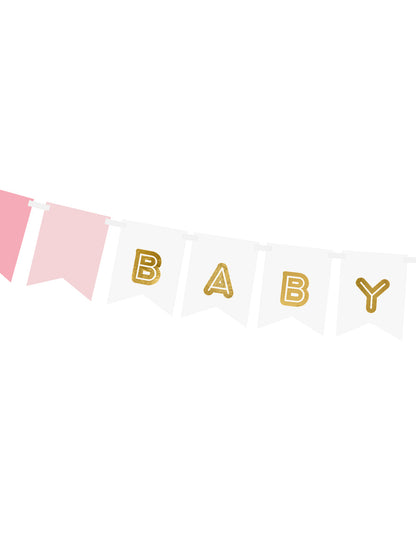 Holčička růžová a metalická kartonová girlanda 15 x 175 cm pro miminko