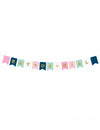 Guirlande en carton boy or girl pour baby shower rose, bleue et dorée