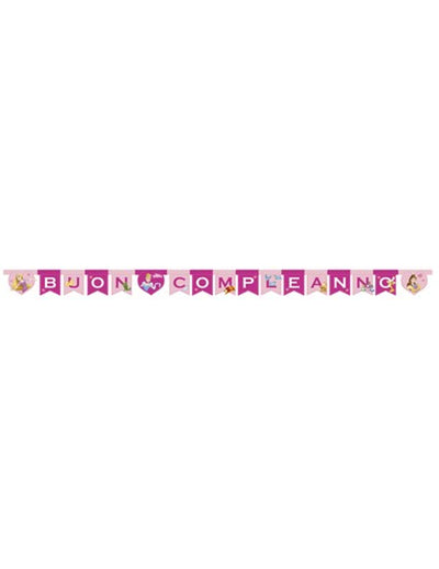Guirlande en carton Disney Princesses pour enfant rose et violette Buon Compleanno