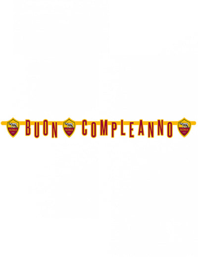 Guirlande en carton buon compleanno Roma™ pour anniversaire rouge et jaune
