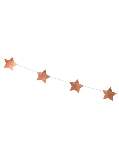 Růžově zlatá metalická hvězdicová kartonová girlanda 3,6 m k Vánocům