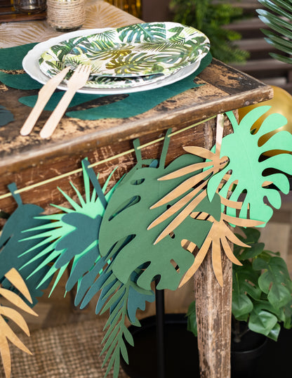 2m kartonová girlanda s tropickými listy ve zlaté a zelené barvě s přechodem