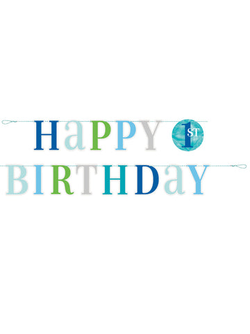 Všechno nejlepší k 1. narozeninám modrá lepenková girlanda 1,8 m chlapecká dekorace