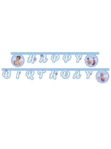 Papiergirlande Happy Birthday Frozen - Die Eiskönigin hellblau mit Anna und Elsa