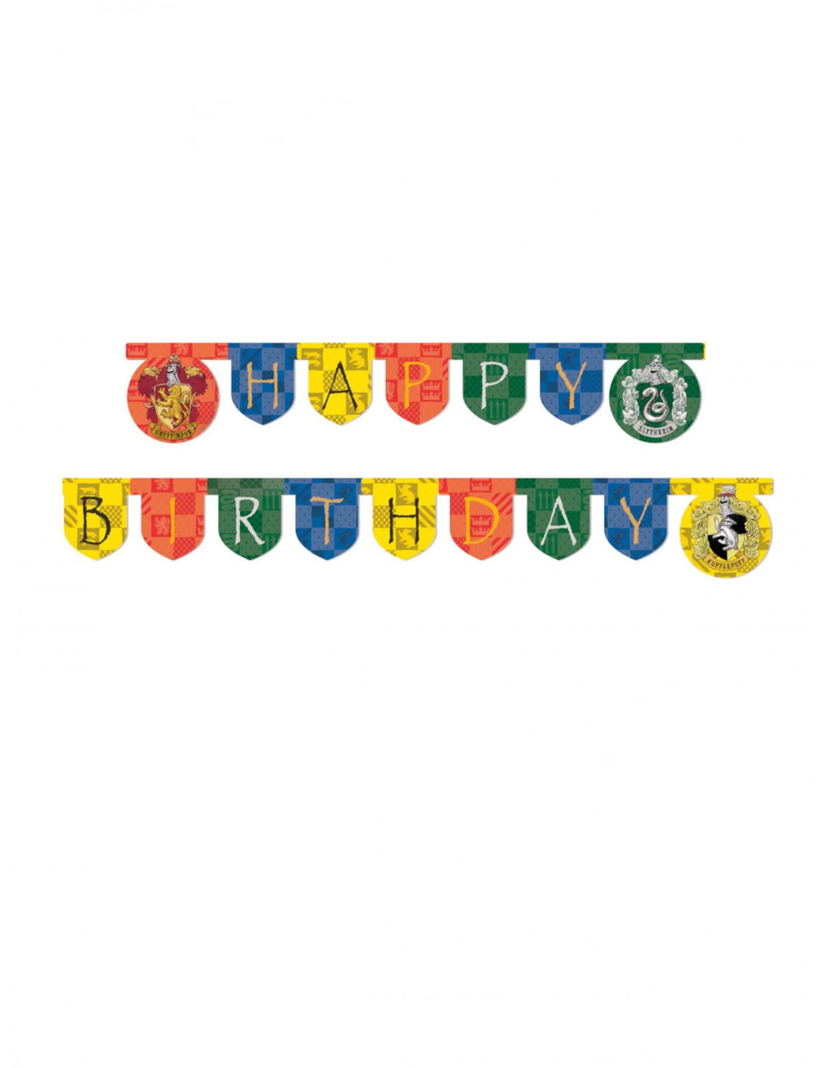 Kartonová girlanda Happy Birthday Harry Potter k narozeniny vícebarevné s erby kolejí