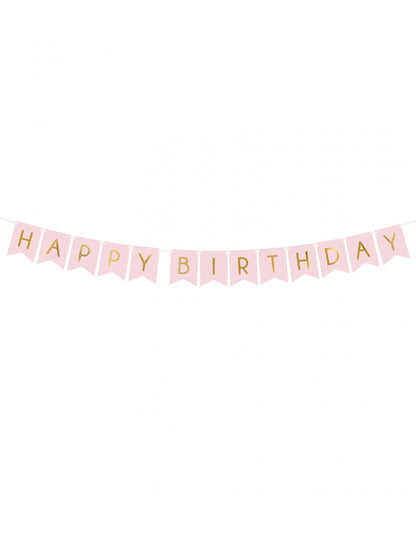 Růžová a zlatá kartonová girlanda k narozeninám 15 x 175 cm k narozeninám