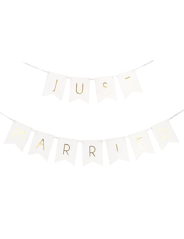 Novomanželská bílo-zlatá kartonová girlanda 15 x 155 cm