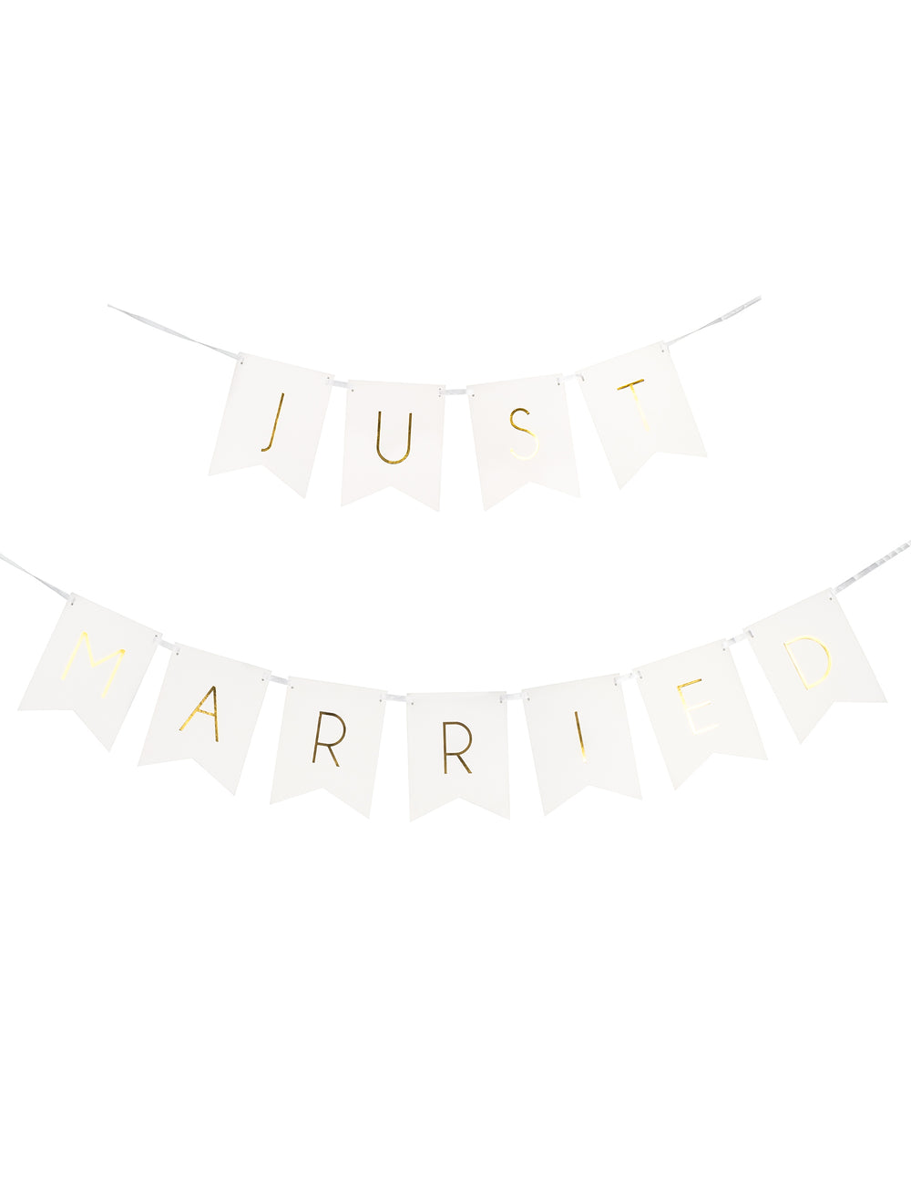 Guirlande en carton just married pour mariage blanche et dorée