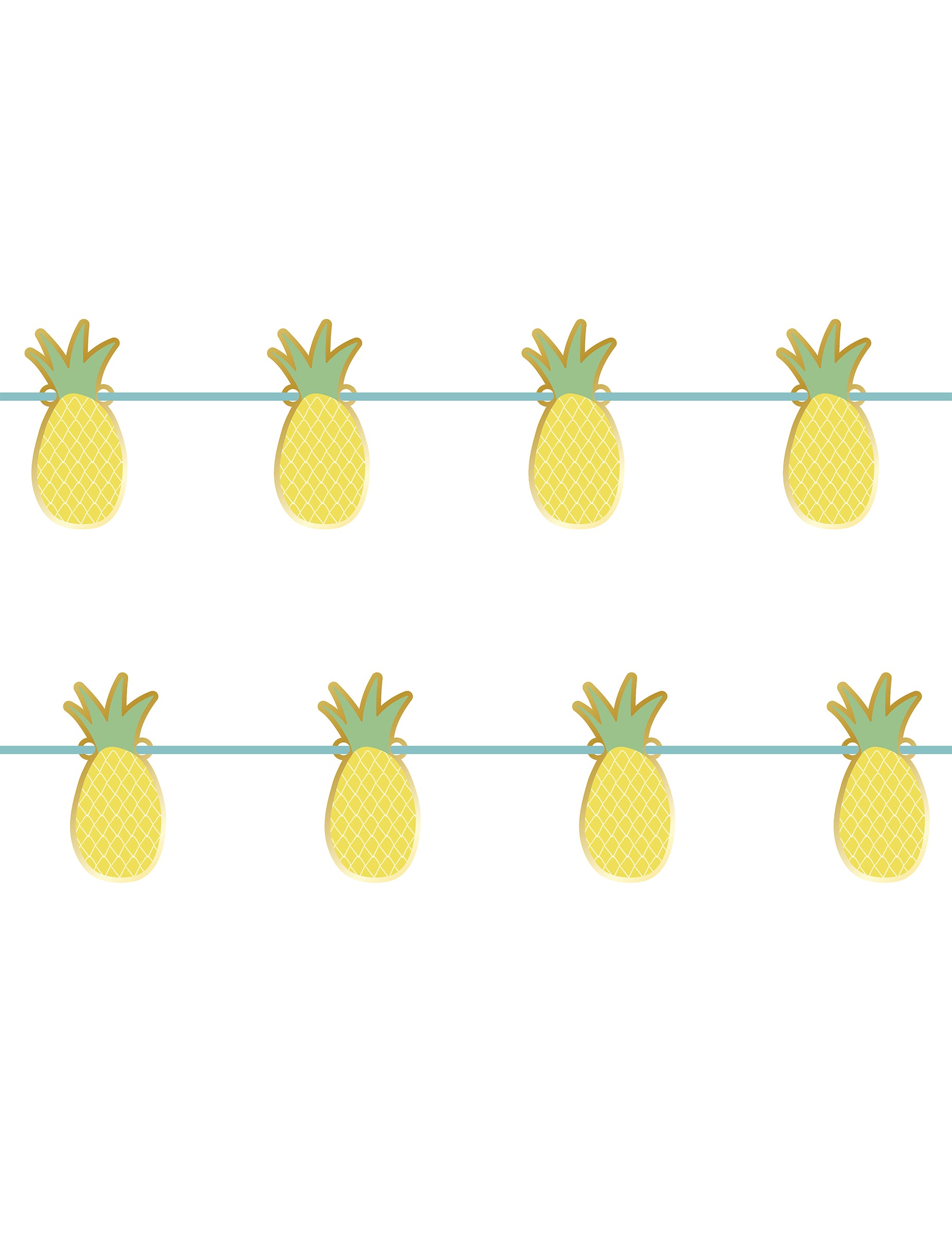 Guirlande en carton métallisée ananas pour décoration été jaune et vert