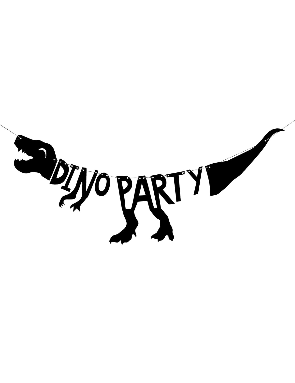 Guirlande en carton squelette dino party pour fête noire silhouette de dinosaure