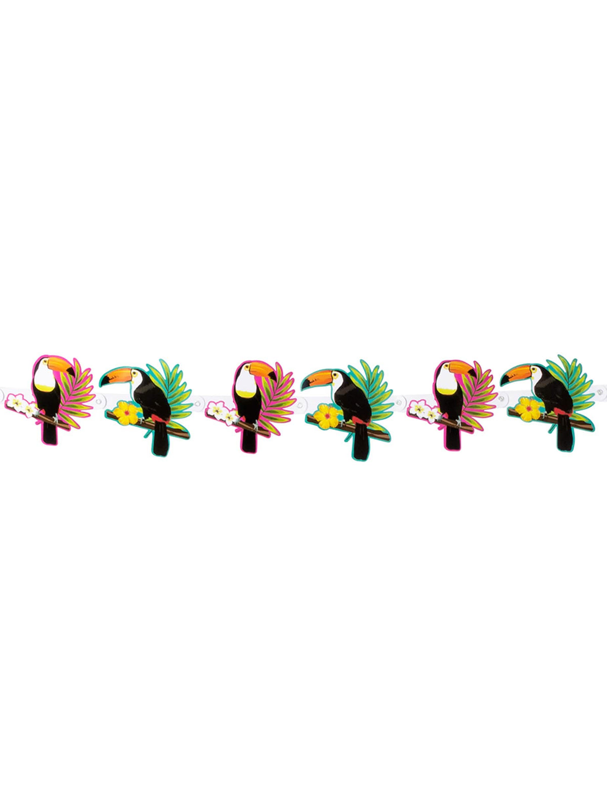 Guirlande en carton toucan pour fête tropicale multicolore avec fleurs exotiques