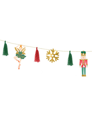 Louskáček a vánoční balerína papírová girlanda 2 m a bambulky