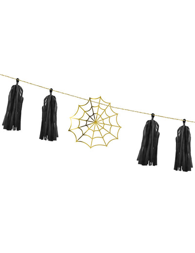 Guirlande en papier tassel toile d'araignée pour fête dorée et noire à monter