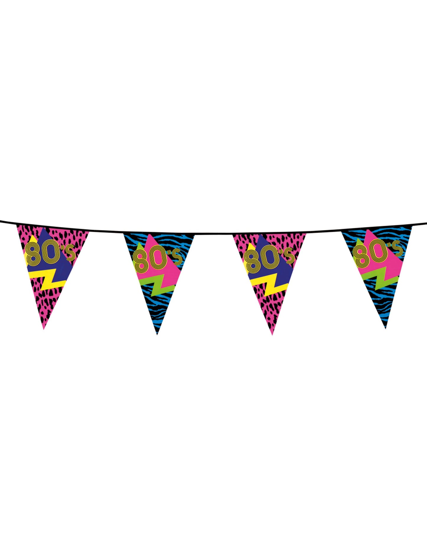 Guirlande fanions 80's Party pour fête multicolore néon aux motifs animaliers