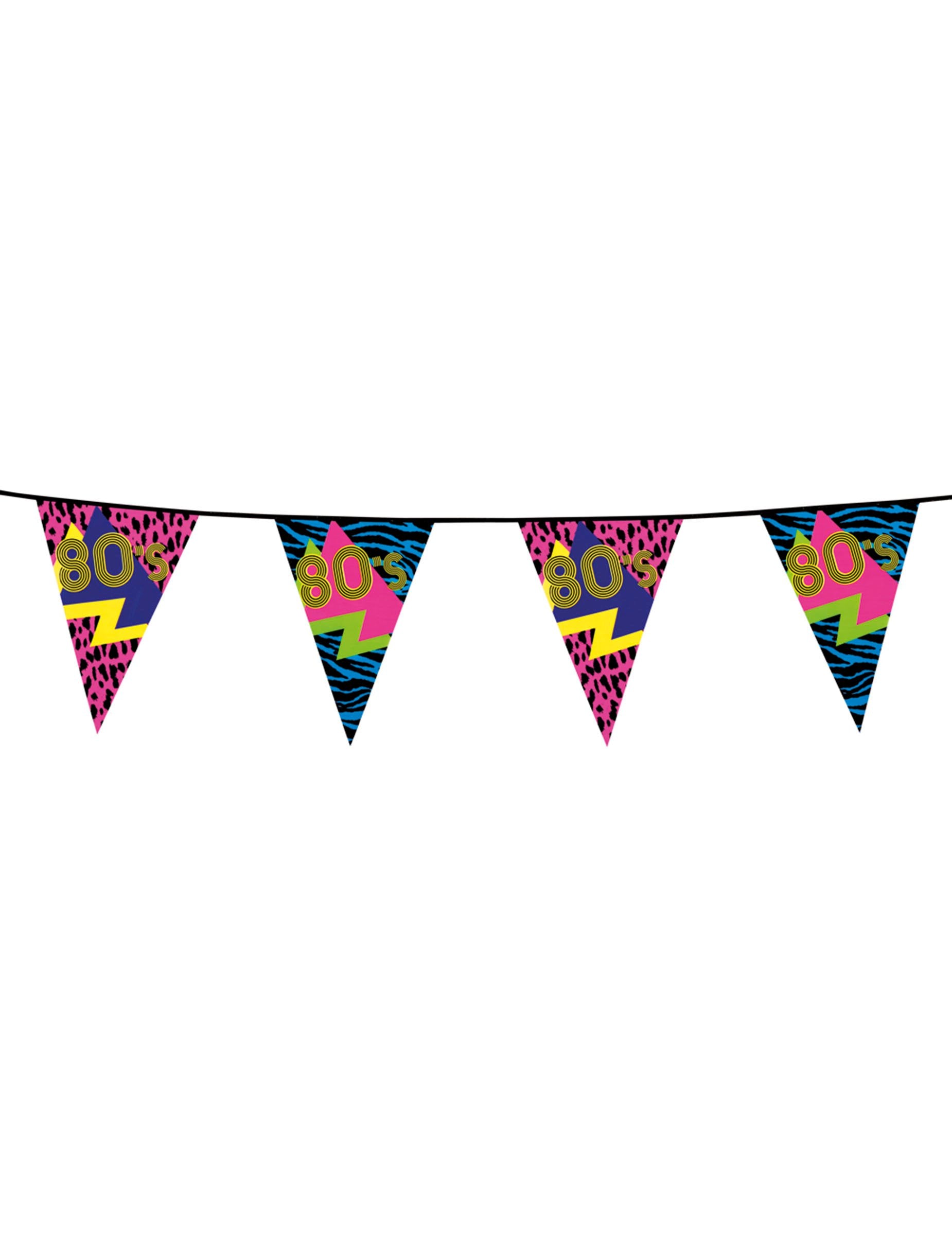 Guirlande fanions 80's Party pour fête multicolore néon aux motifs animaliers