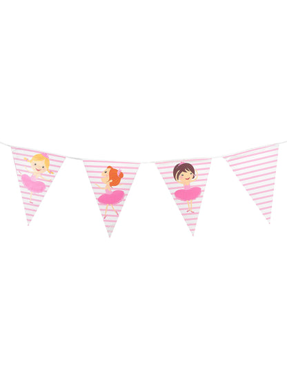 Guirlande en plastique fanions ballerines rose et blanc à rayures