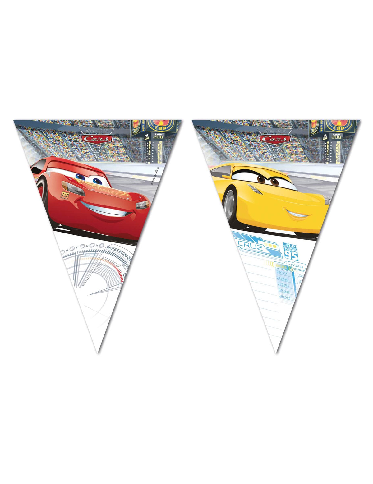 Girlanda s vlaječkami Cars 3 pro dítě červená a žlutá s Flashem McQueenem a Cruz Ramirez