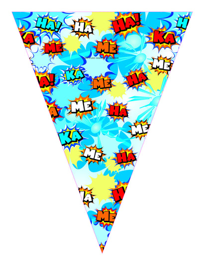 Détail d'un fanion avec motifs onomatopées de la guirlande de fanions en papier Dragon Ball Super